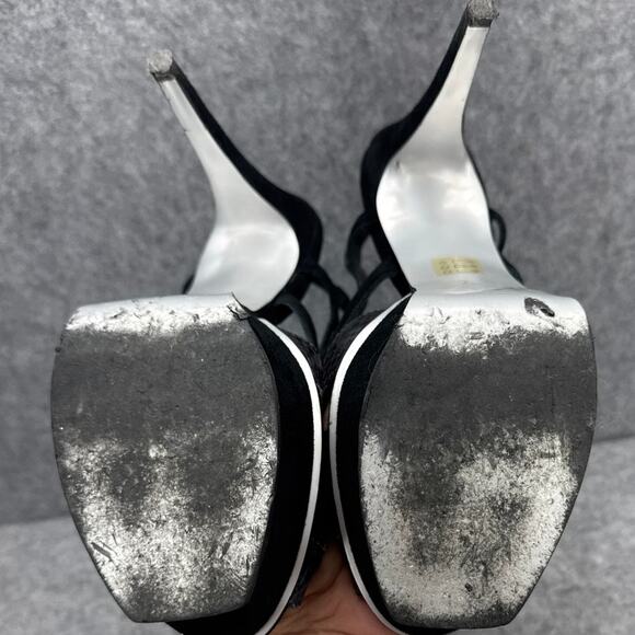 Bebe 90s Black Snake Suede Slingback Platform Stiletto Peep Toe Shoe Women 10B - Picture 7 of 8